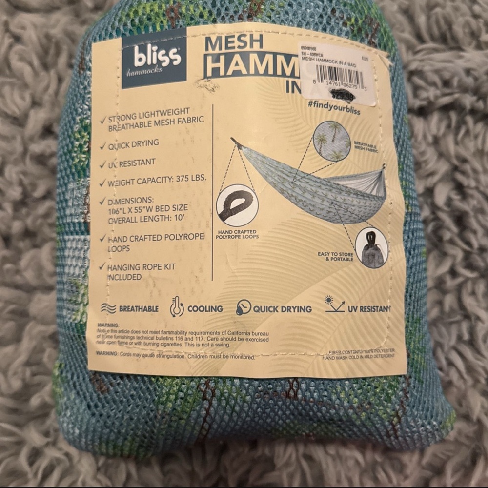 Bliss Mesh Hammock in Blue and Green
